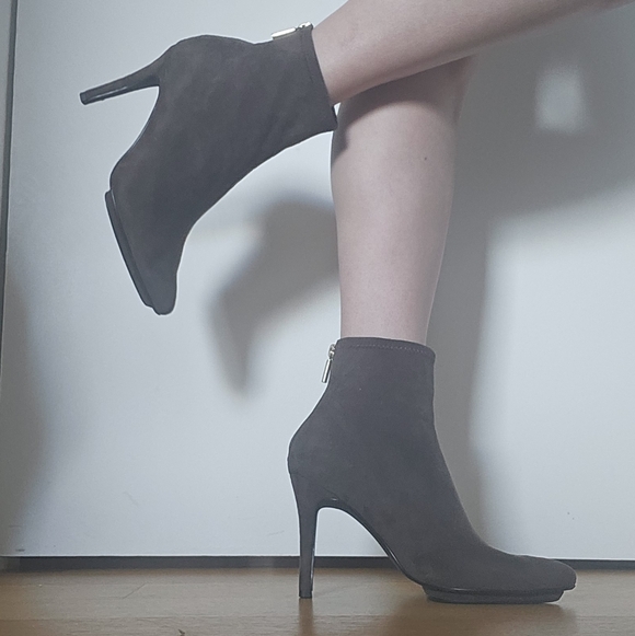 Rienda Gyaru Japan Sock Fit Taupe Brown Suede Platform Ankle Boots Stiletto Heel - Picture 6 of 10